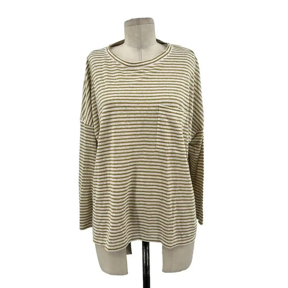 Boden Ottilie Linen Jersey Top Gold Ivory Stripe Size US 14 - Picture 2 of 12